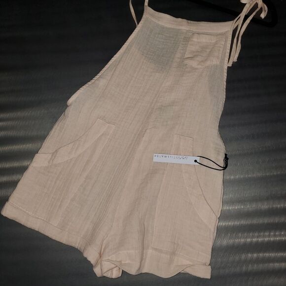 STILLWATER Some Beachy Shorteral Slubbed Cotton Peach Short Overalls NWT XS - Picture 3 of 12